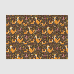 Papel De Seda Niños Cute Forest Fox Familia Flores de champiñón