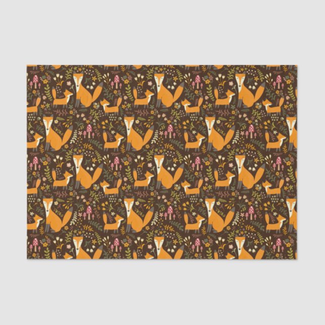 Papel De Seda Niños Cute Forest Fox Familia Flores de champiñón (Anverso)