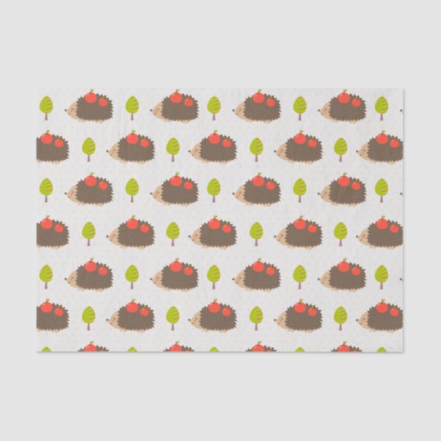 Papel De Seda Niños Cute Hedgehog llevando manzanas sonriendo (Anverso)