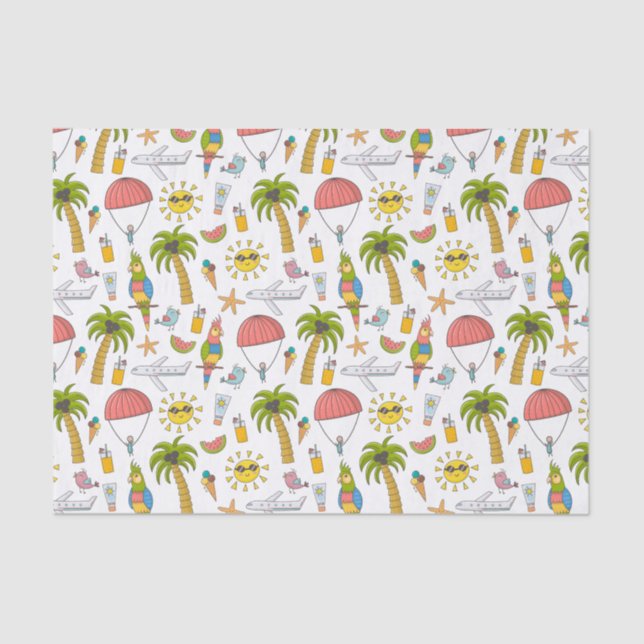 Papel De Seda Niños Cute Tropical Vacacional Aventura (Anverso)