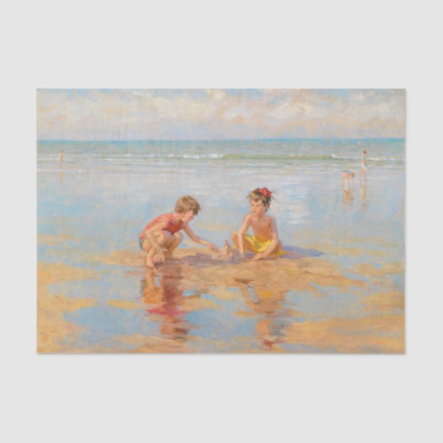 Papel De Seda Niños de la época en la playa de antigüedades (Anverso)