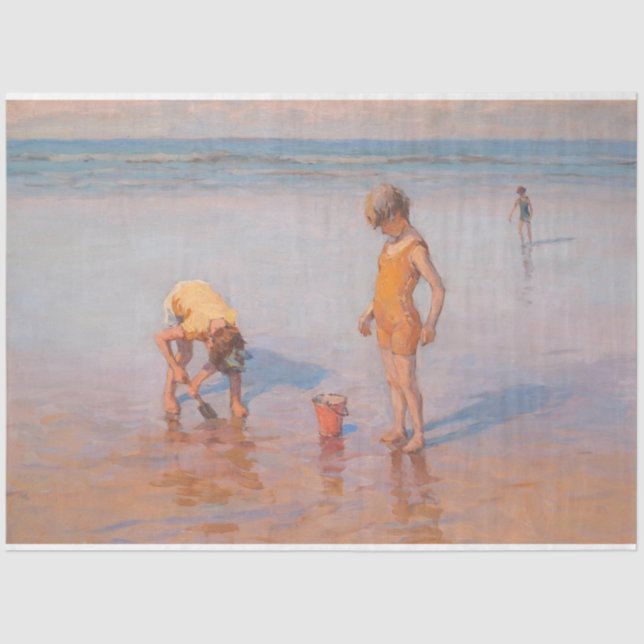 Papel De Seda Niños de la época en la playa de antigüedades (Anverso)