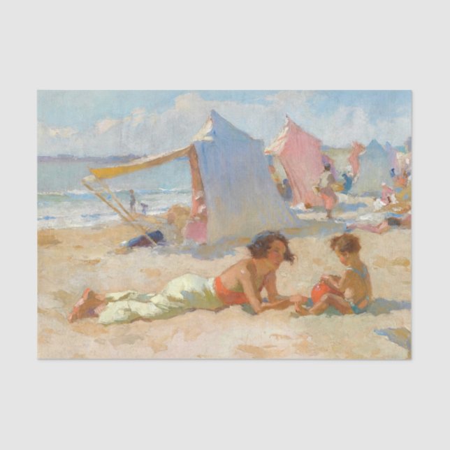 Papel De Seda Niños de la época en la playa de antigüedades (Anverso)