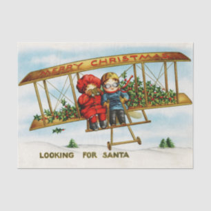 Papel De Seda Niños de Navidad Vintage Buscando a Santa