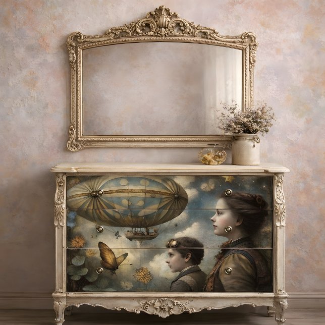 Papel De Seda Niños de Steampunk Decoupage de Dirigible (Steampunk Children Airship Decoupage Tissue Paper)