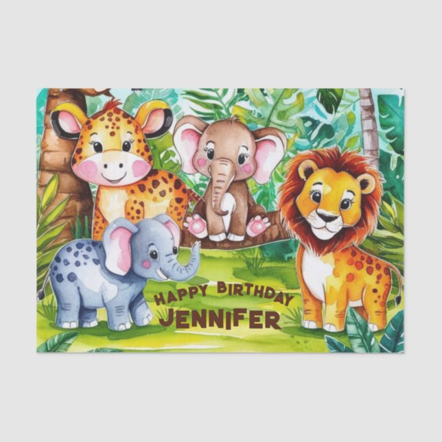 Papel De Seda Niños educados Fiesta de cumpleaños Selva Safari A (Anverso)
