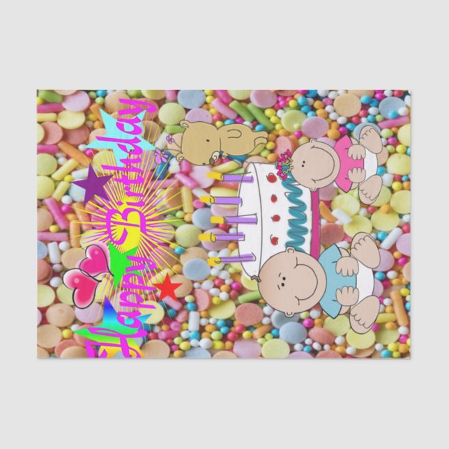 Papel De Seda Niños felices del periódico de cumpleaños (Anverso)