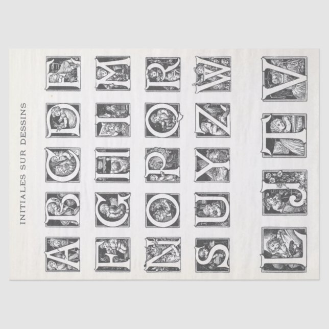 Papel De Seda Niños franceses de época ilustran artesanía alpina (Anverso)