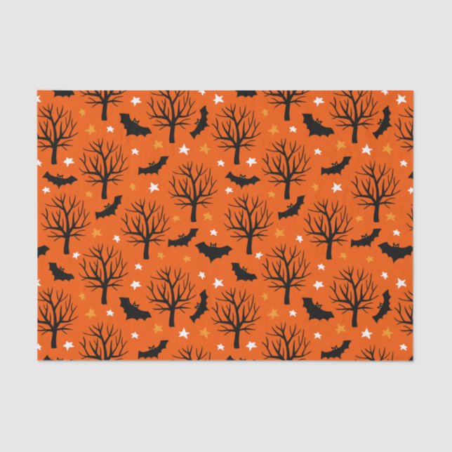 Papel De Seda Niños Halloween Black Bats Creepy Old Tree (Anverso)