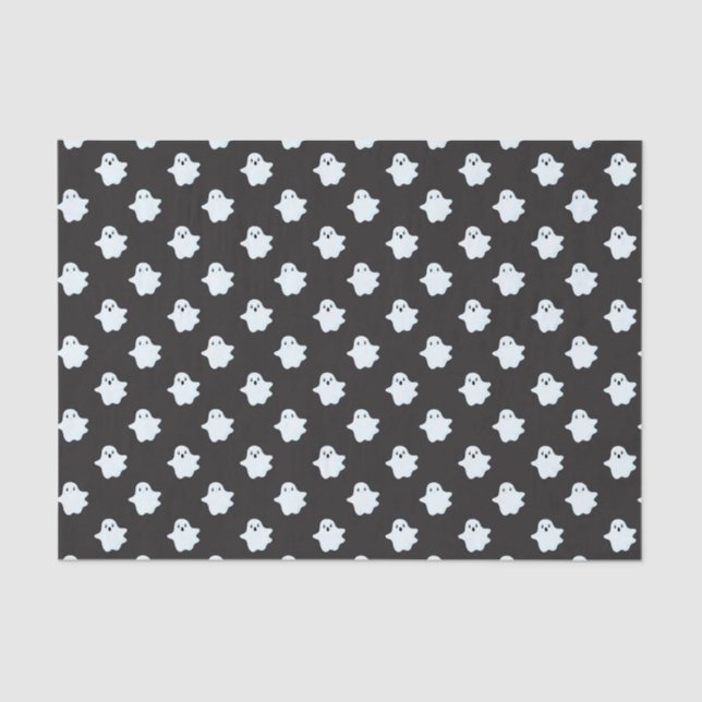 Papel De Seda Niños Halloween Negro con Fantasmas Blancas Cuesta (Anverso)