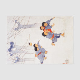 Papel De Seda Niños japoneses rodando grandes bolas de nieve 
