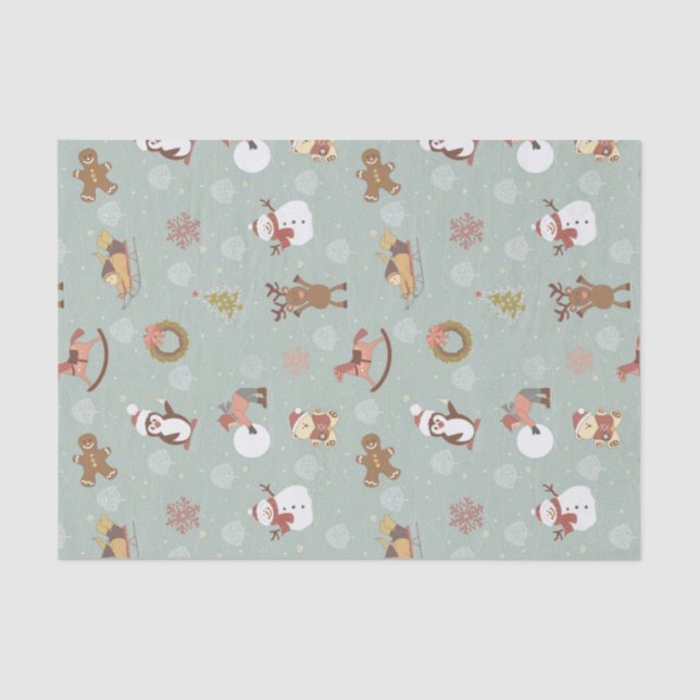 Papel De Seda Niños, muñeco de nieve y pan de jengibre (Anverso)