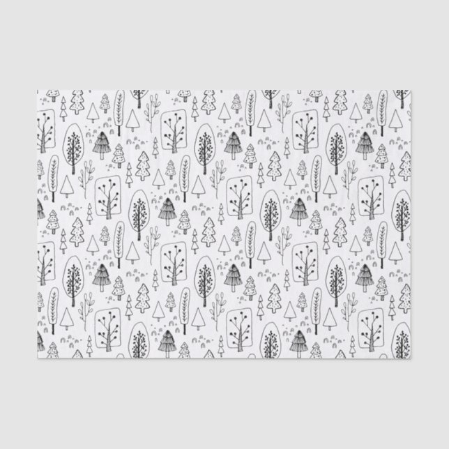 Papel De Seda Niños Navidades cuelgan bosque de árboles blancos  (Anverso)