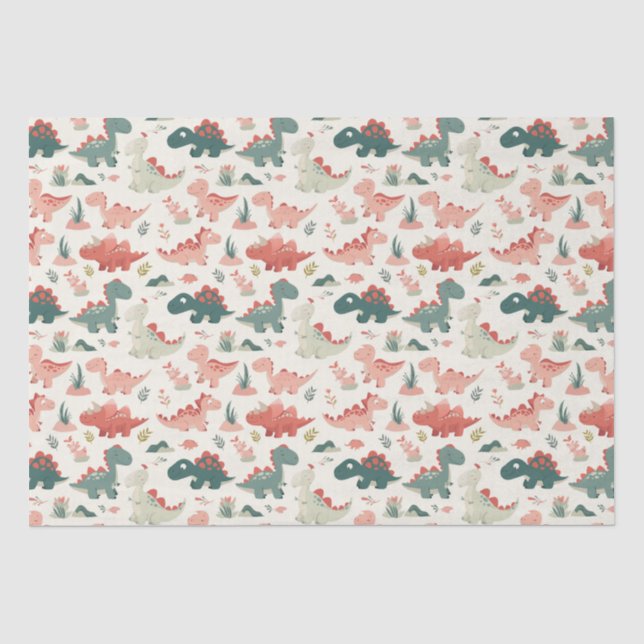 Papel De Seda Niños pequeños y pequeños dinosaurios (Anverso)