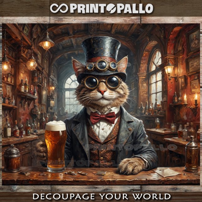 Papel De Seda Noble gato steampunk con barra y cerveza en el pub (Subido por el creador)