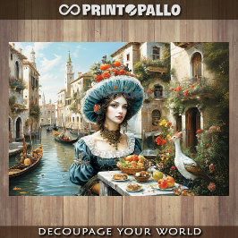Papel De Seda Noble mujer veneciana con icónicos canales de Vene