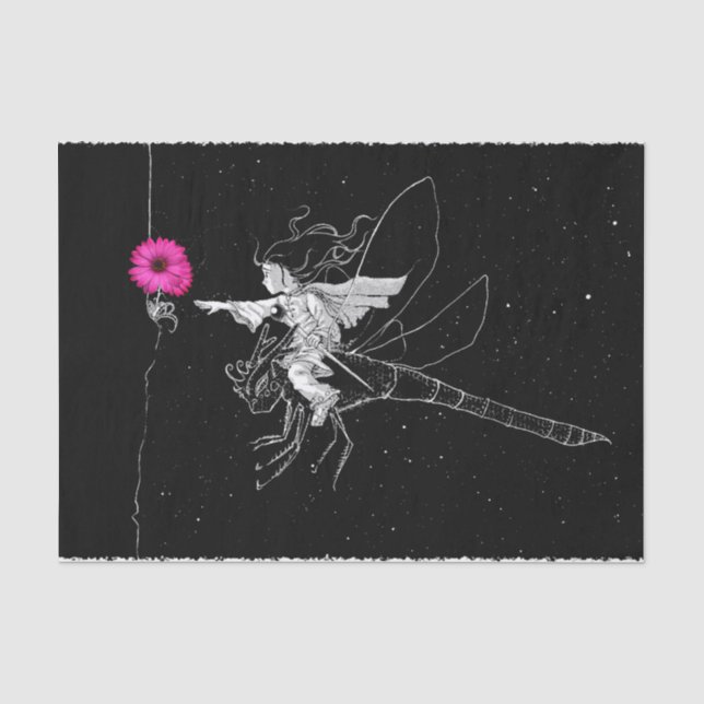 Papel De Seda Noche de hadas con flores rosas (Anverso)