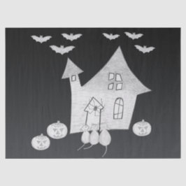 Papel De Seda Noche de Halloween con casa embrujada, murciélagos