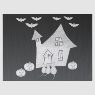Papel De Seda Noche de Halloween con casa embrujada, murciélagos