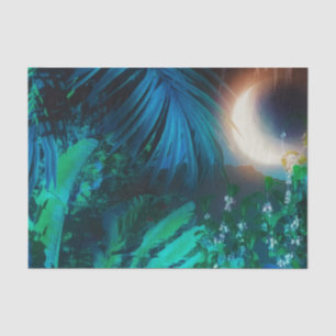 Papel De Seda Noche de la luna Jungla tropical hojas azul platea