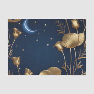 Papel De Seda Noche estrellada con luna de oro