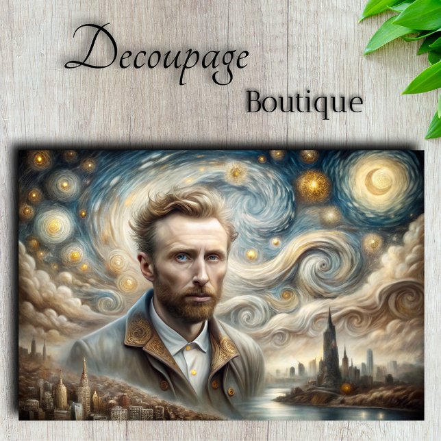 Papel De Seda Noche estrellada En La Decopágina De Nueva York (Starry Night in New York Decoupage Tissue Paper By Decoupage Boutique)