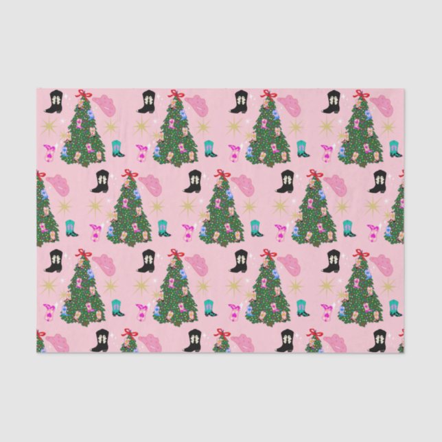 Papel De Seda Noche moderna rosa occidente bota árbol de Navidad (Anverso)