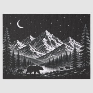 Papel De Seda Noche Salvaje de Montaña Mística Estilo Linocut