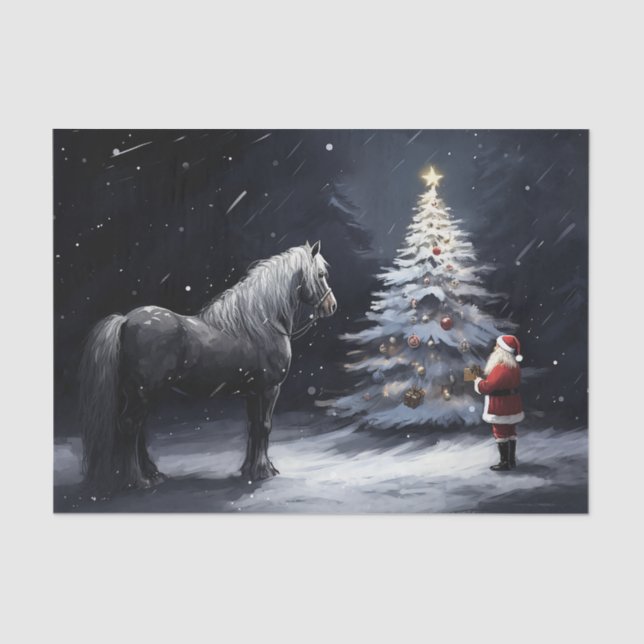 Papel De Seda Noche silenciosa - Hermosos caballos y Navidades d (Anverso)