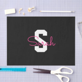 Papel De Seda Nombre Bonito & Monograma | Negro Blanco & Rosa