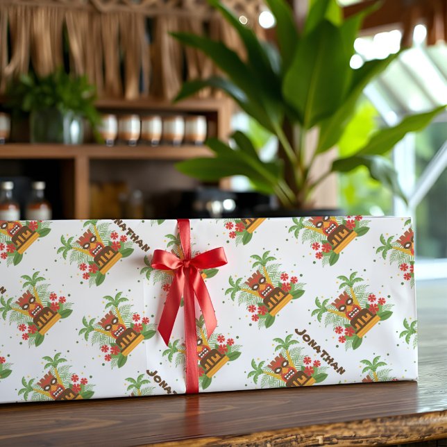 Papel De Seda Nombre de árbol de palmas retro tiki hawaiano de f (Personalized Tiki tissue paper with vintage Hawaiian design for fun, tropical gifts!)