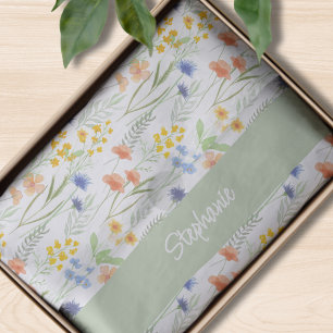 Papel De Seda Nombre de flor silvestre acuarela verde