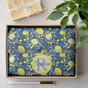 Papel De Seda Nombre de monograma chic limones cítricos rústicos