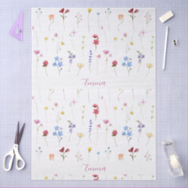 Papel De Seda Nombre de monograma Patrón de jardín de flores sil