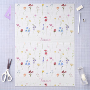 Papel De Seda Nombre de monograma Patrón de jardín de flores sil