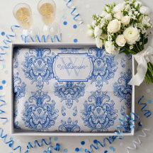 Nombre de patrón de toile de Damasco francés azul 