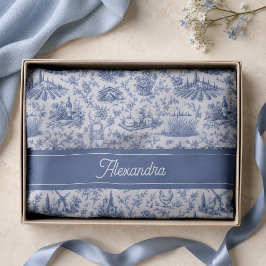 Papel De Seda Nombre de rama de rosa de toile francés azul