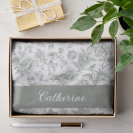 Papel De Seda Nombre de Toile Floral Verde Salvia Vintage