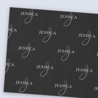 Papel De Seda Nombre elegante y monograma | Negro, blanco y gris