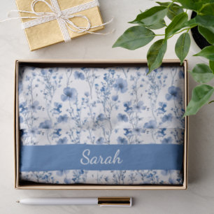 Papel De Seda Nombre Floral Acuarela Azul Blanco Flor Silvestre