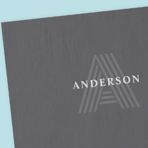 Papel De Seda Nombre modernor retro gris oscuro monogramado