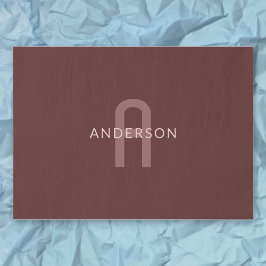 Papel De Seda Nombre Monogramado de aspecto moderno | Maroon Red