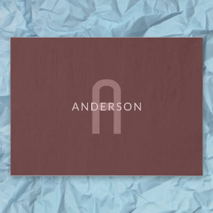 Papel De Seda Nombre Monogramado de aspecto moderno   Maroon Red