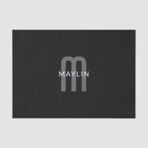 Papel De Seda Nombre Monogramado de Aspecto Moderno Negro Gris