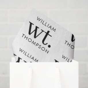 Papel De Seda Nombre Monogramado Minimalista Moderno en Blanco y