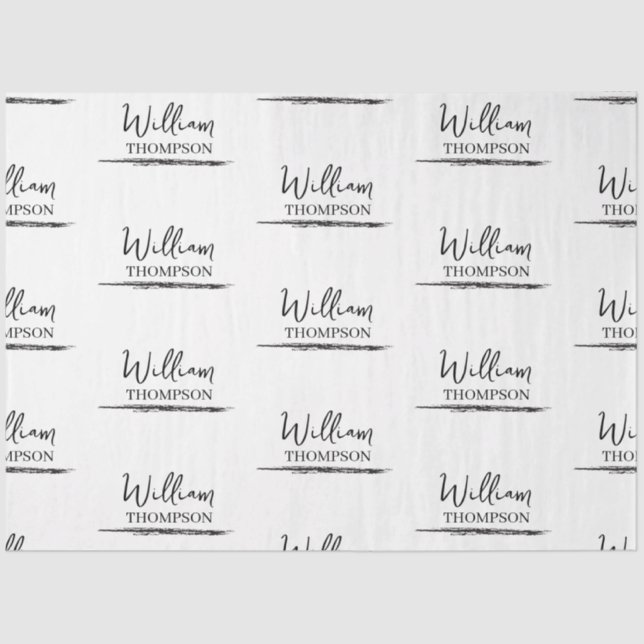 Papel De Seda Nombre Monogramado moderno en blanco y negro (Anverso)