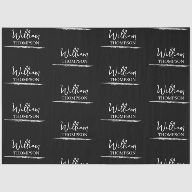 Papel De Seda Nombre Monogramado moderno en blanco y negro (Anverso)