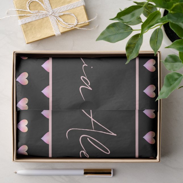 Papel De Seda Nombre Personalizado Corazón Negro (Regalo )