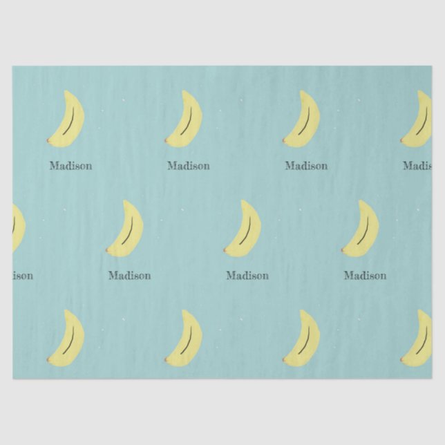 Papel De Seda Nombre personalizado de banana pintada en azul (Anverso)