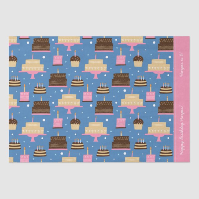 Papel De Seda Nombre personalizado del patrón de pastel de cumpl (Anverso)